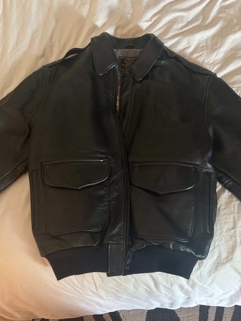 Brand New Cockpit Usa Antique Lambskin A-2 Leather Jacket (Black). Size Large